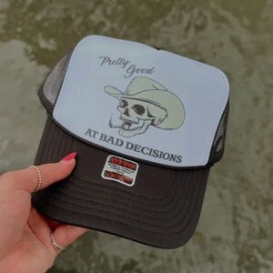 OTTO Black and Light Blue Skull Trucker Hat